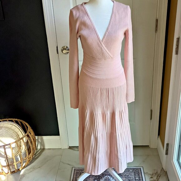 NEW! EXQUISITE WRAP MIDI BODYCON SWEATER DRESS SZ L - Picture 1 of 8